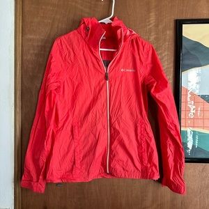 Columbia Women's Coral Pink Switchback Rain Jacket Packable Hood Nylon medium